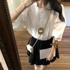 Floral lace detailed ballon-sleeve shirt Size L